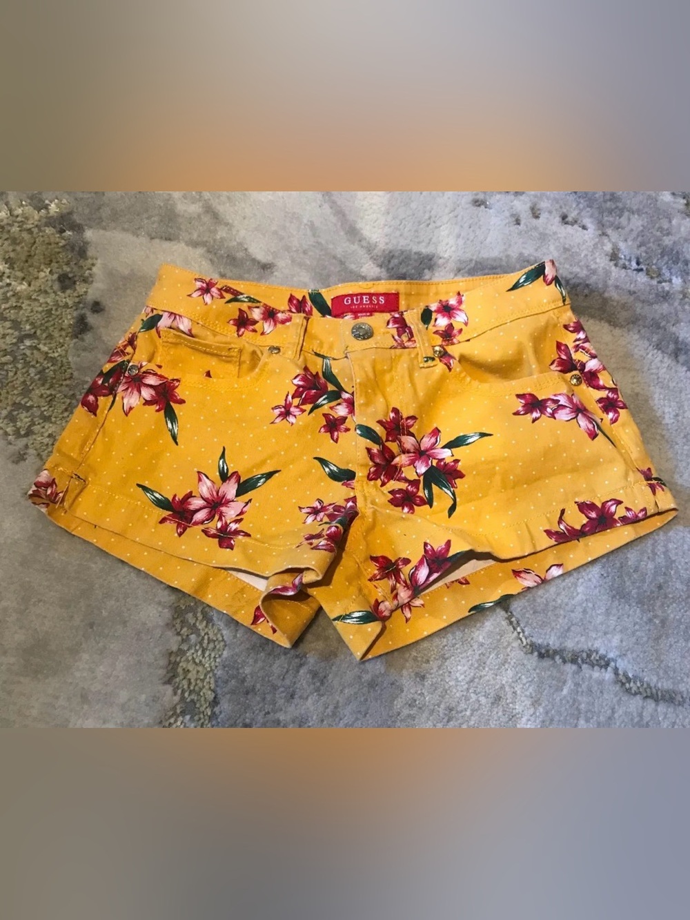 GUESS Yellow Floral low rise short Shorts